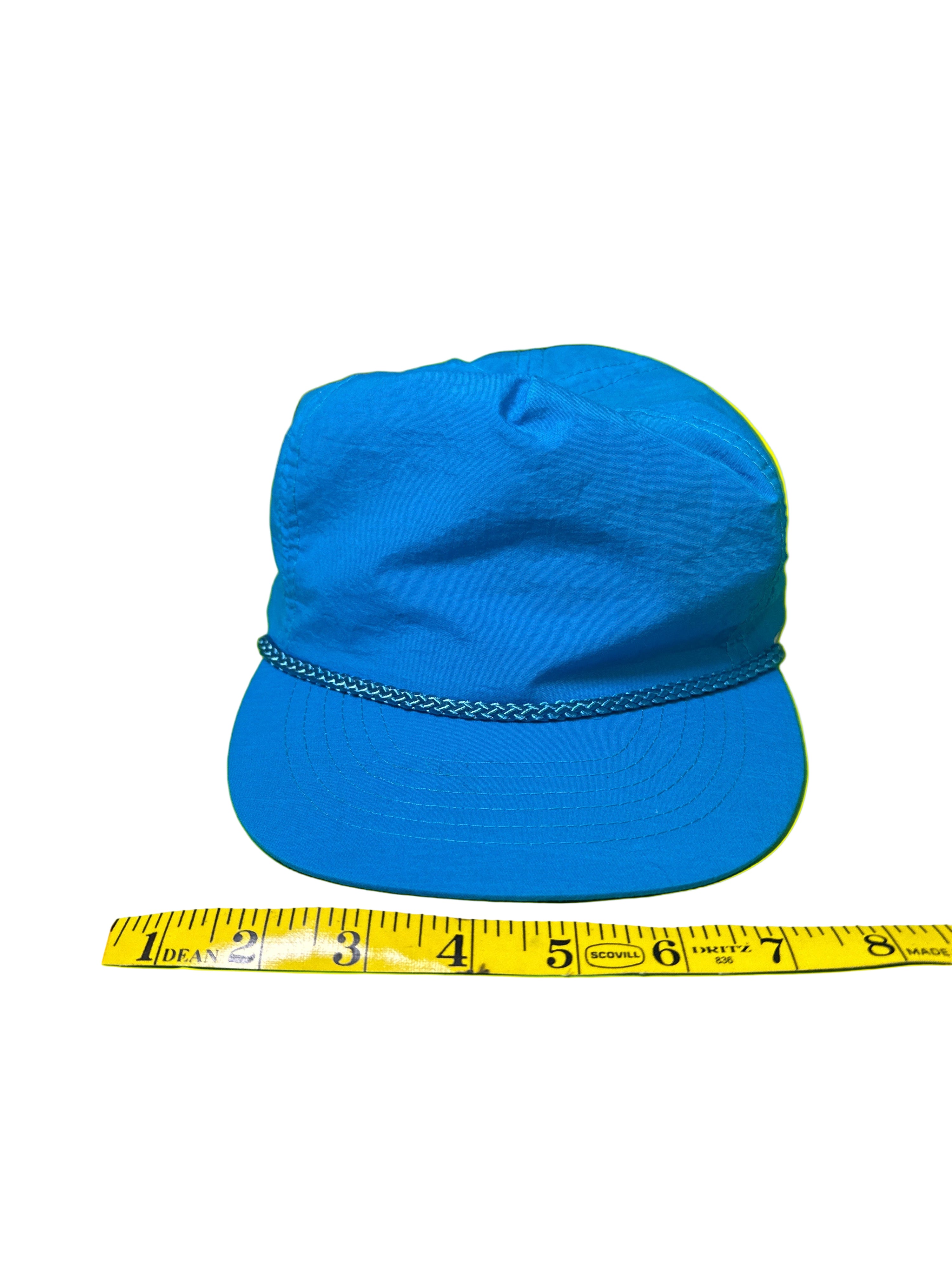 Blue cap measures 8 inches across
