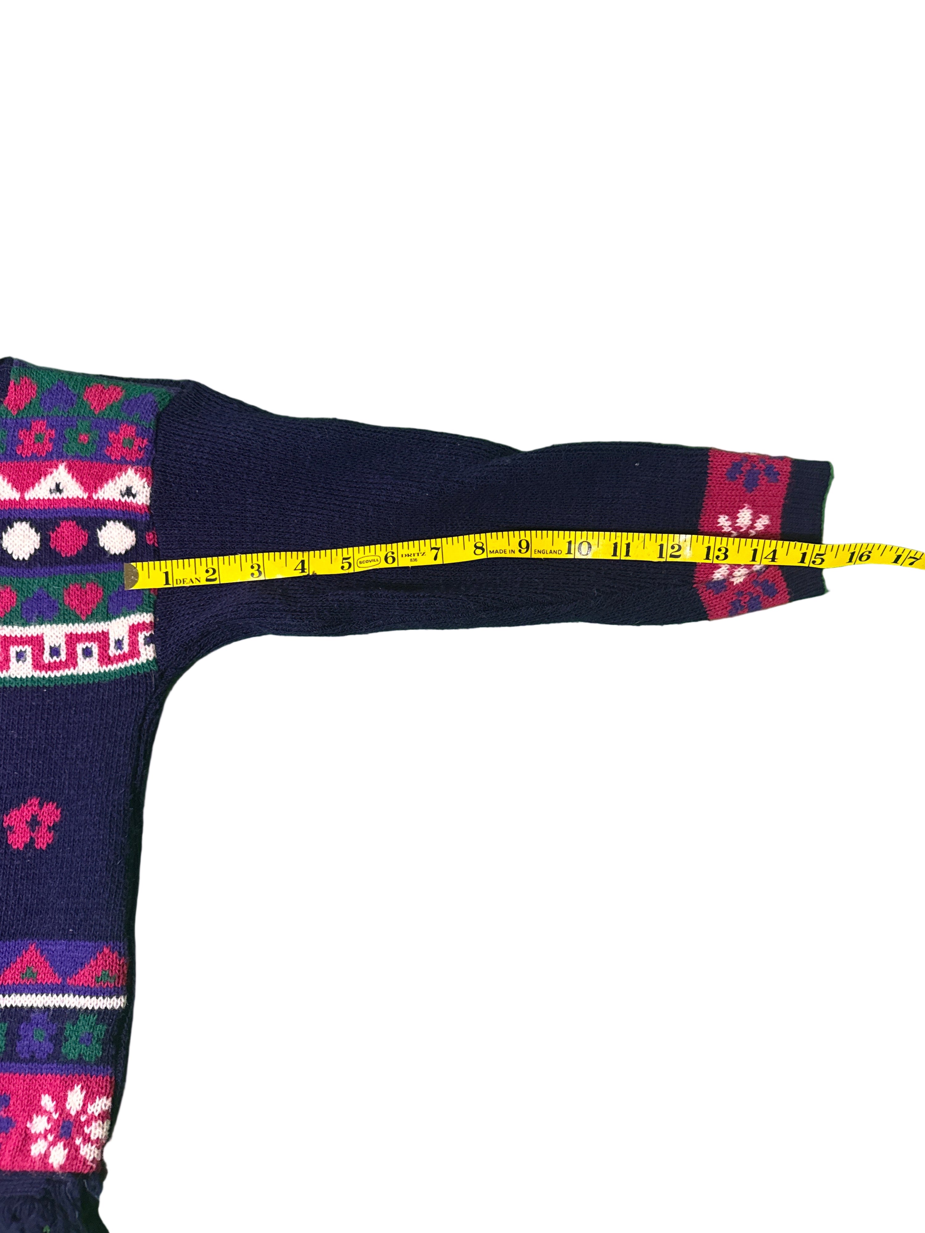 Kids vintage Navy blue sweater with colorful patterns