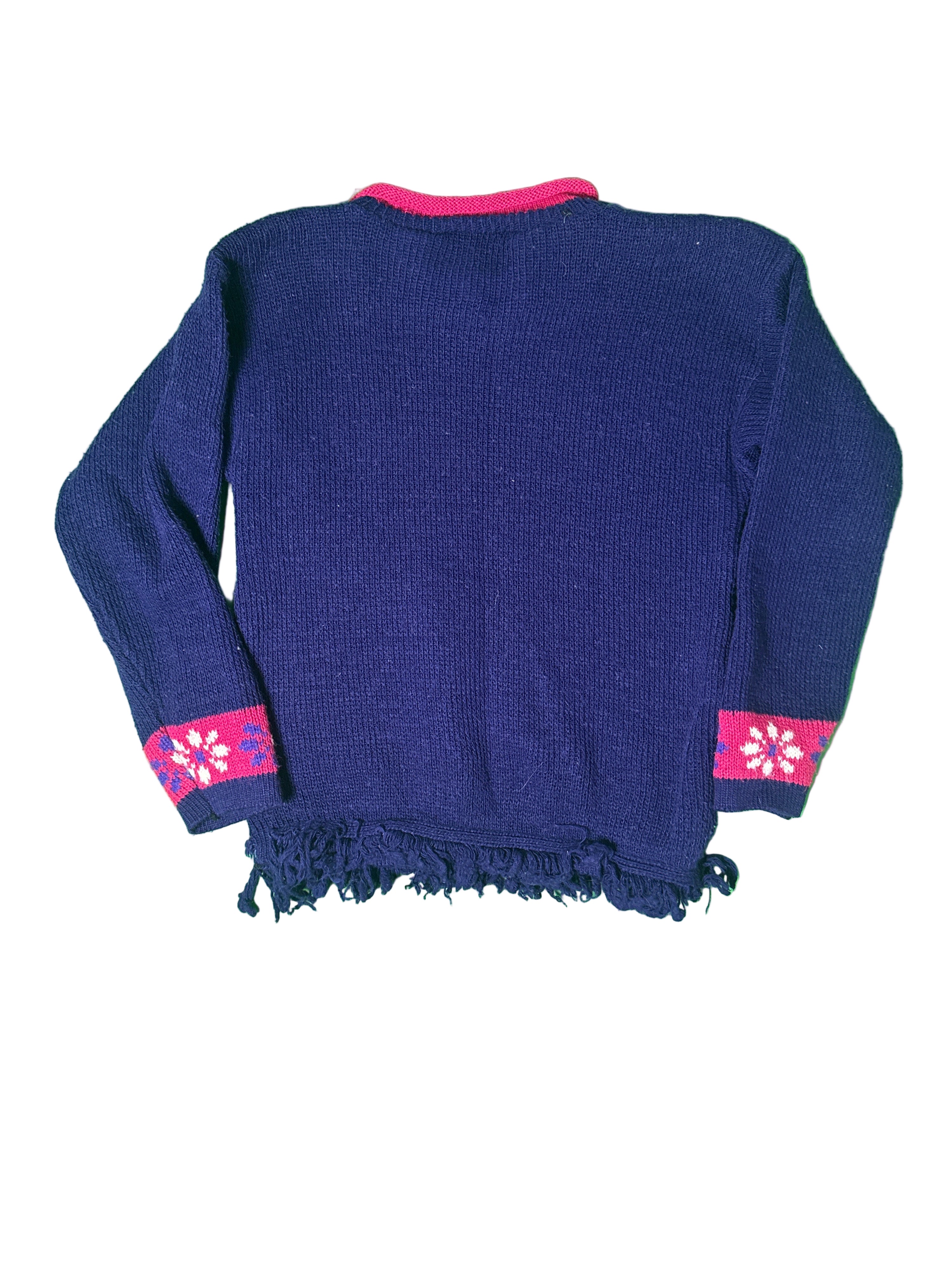 Kids vintage Navy blue sweater with colorful patterns