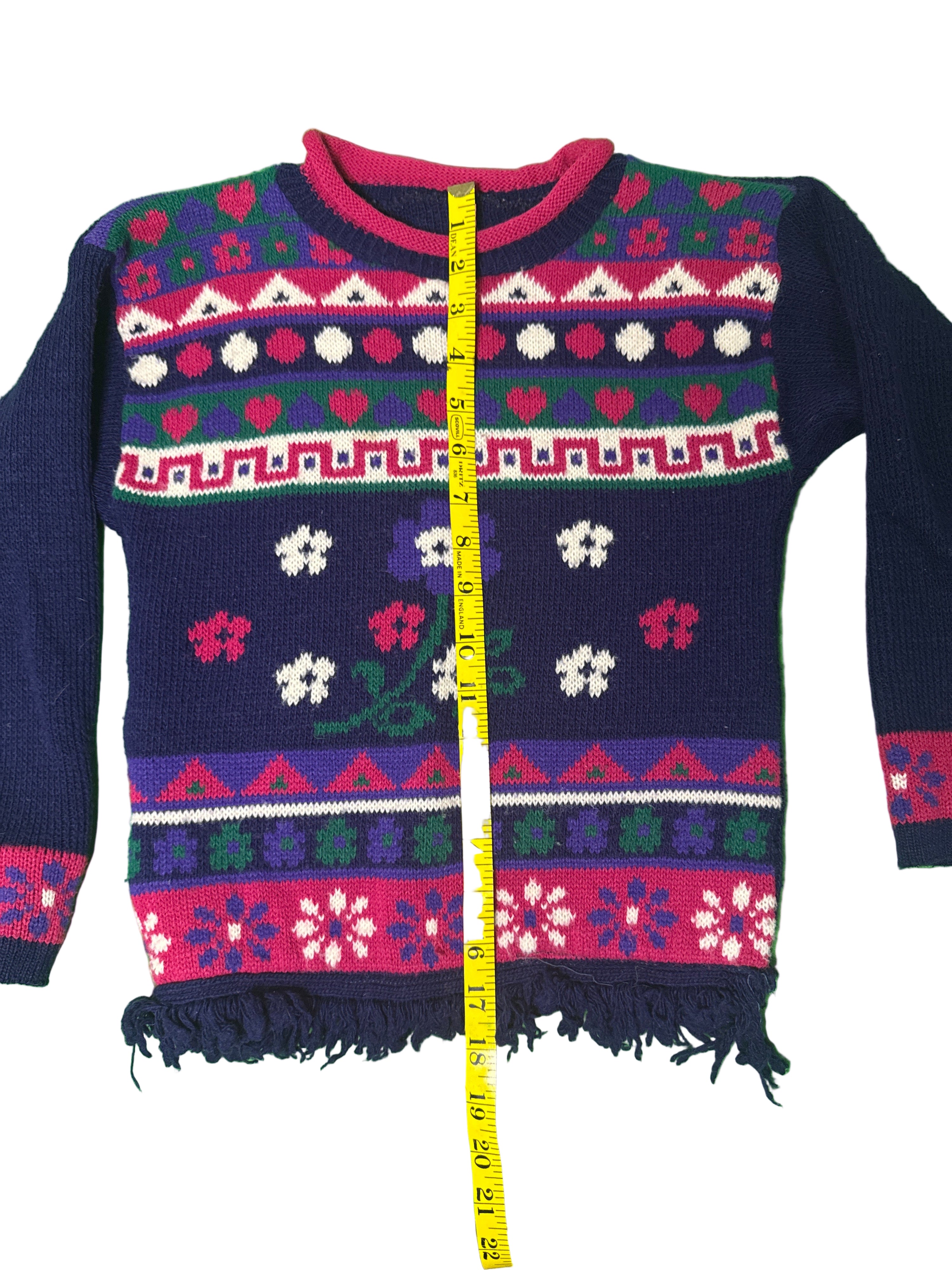 Kids vintage Navy blue sweater with colorful patterns